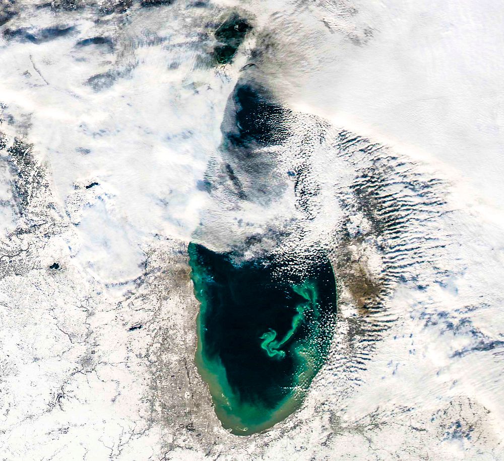 Sediment Transforms Lake Michigan, Original from NASA. Digitally enhanced by rawpixel.