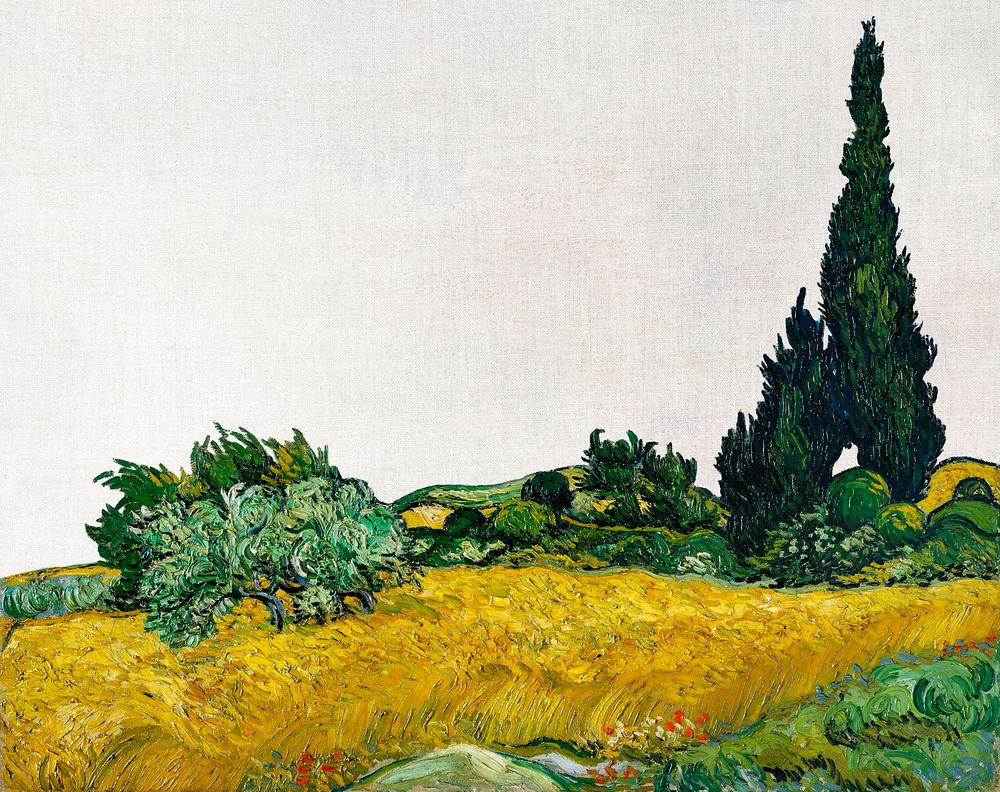 Wheat Field with Cypresses illustration, Van Gogh's oil painting, remastered by rawpixel