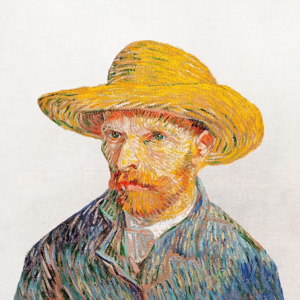 Van Gogh's Self-Portrait with a Straw Hat illustration, famous artwork, remastered by rawpixel