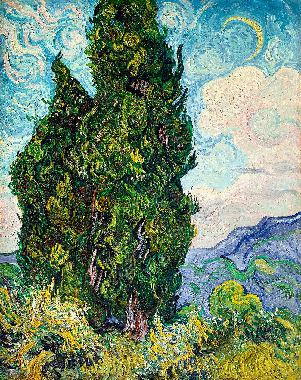 Cypresses (1889) by Vincent Van Gogh. Original from the MET Museum. Digitally enhanced by rawpixel.