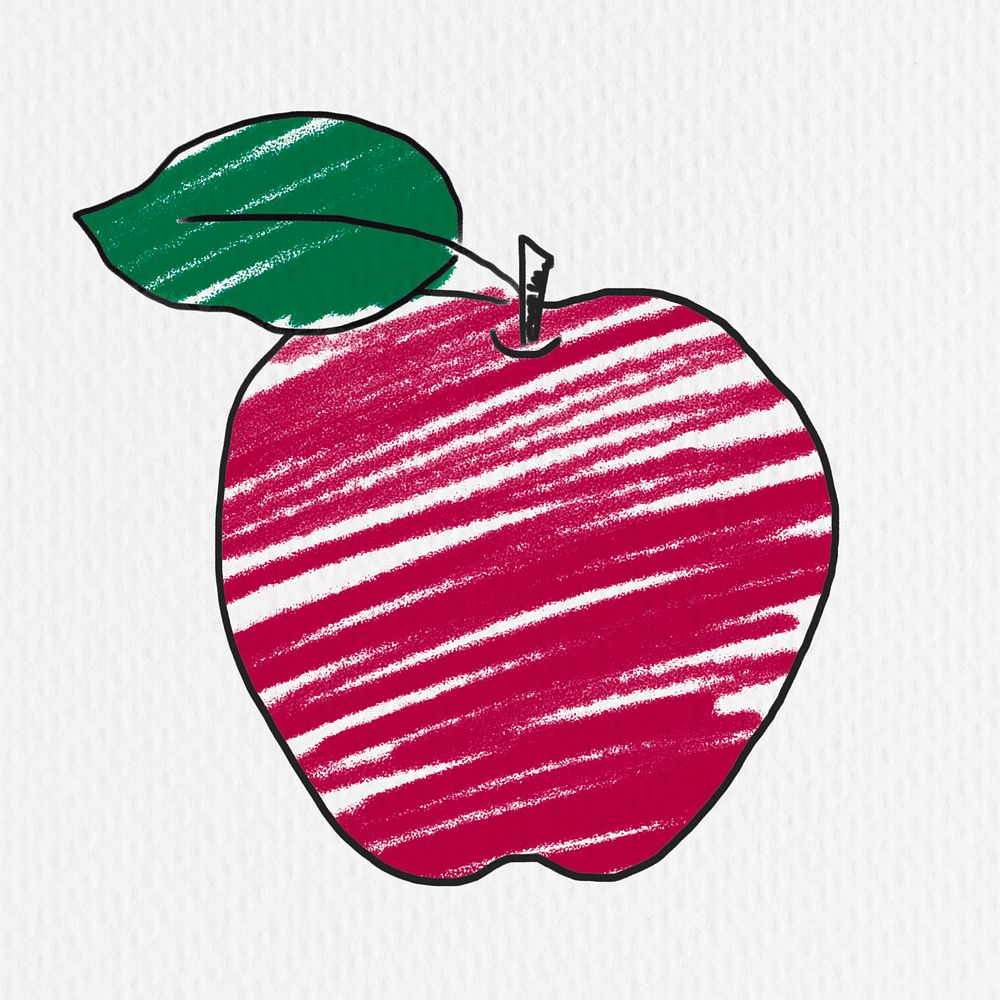 Red apple illustration crayon style