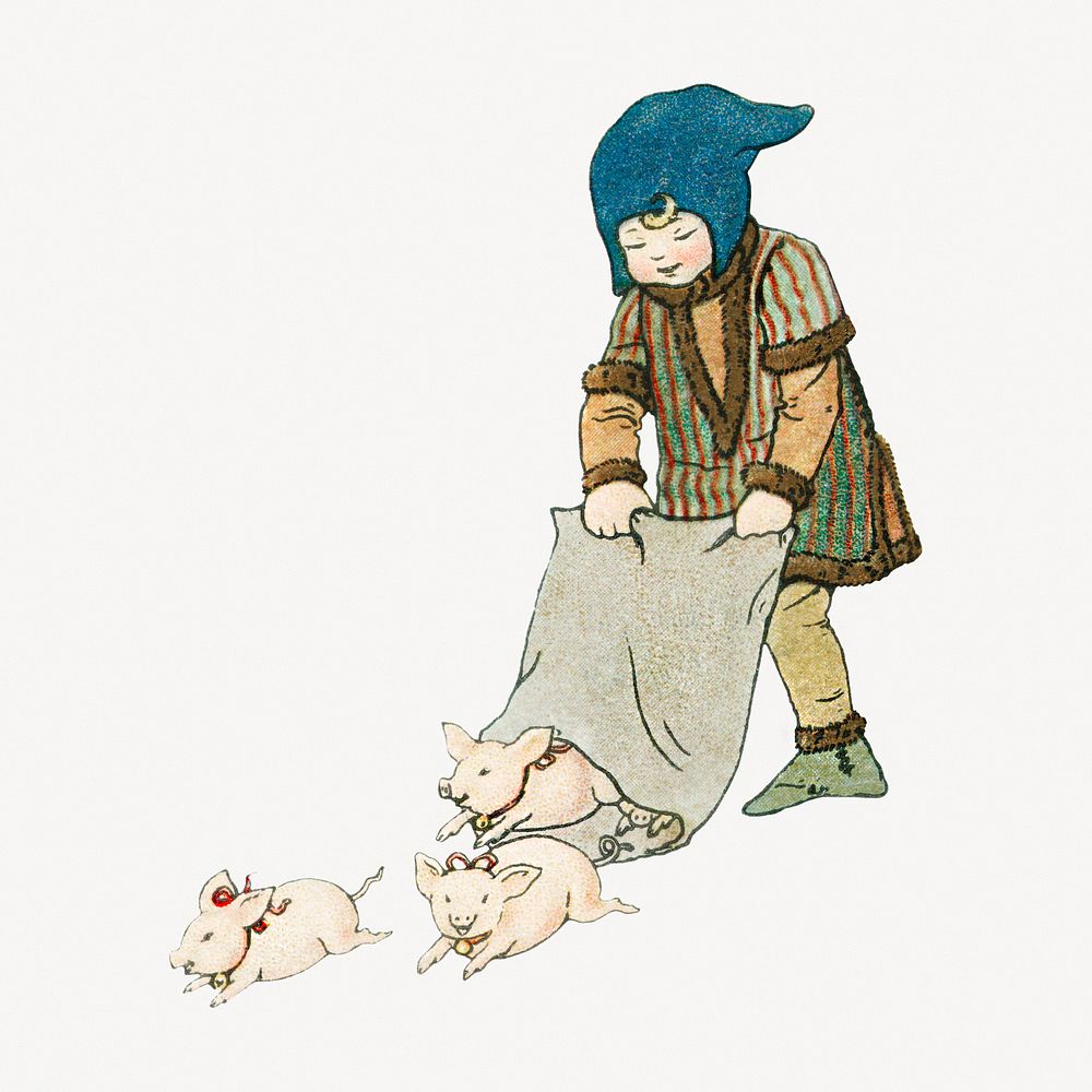 Little boy releasing piglets illustration
