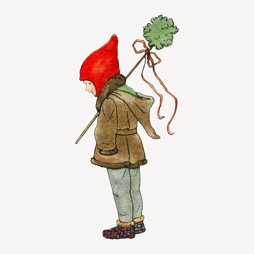 Little boy in a red beanie illustration