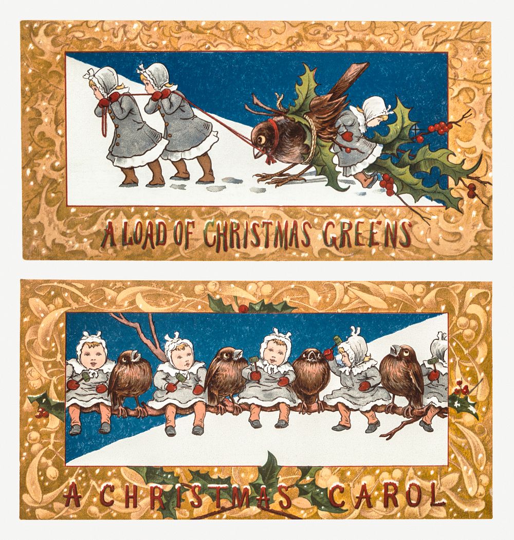 Christmas Card Depicting Children and Birds (1865&ndash;1899) by L. Prang & Co. Original from The New York Public Library.…