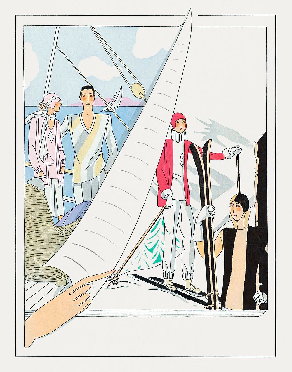 Ad for summer (1928) fashion illustration in high resolution by Andr&eacute; Gillier. Original from the Rijksmuseum.…