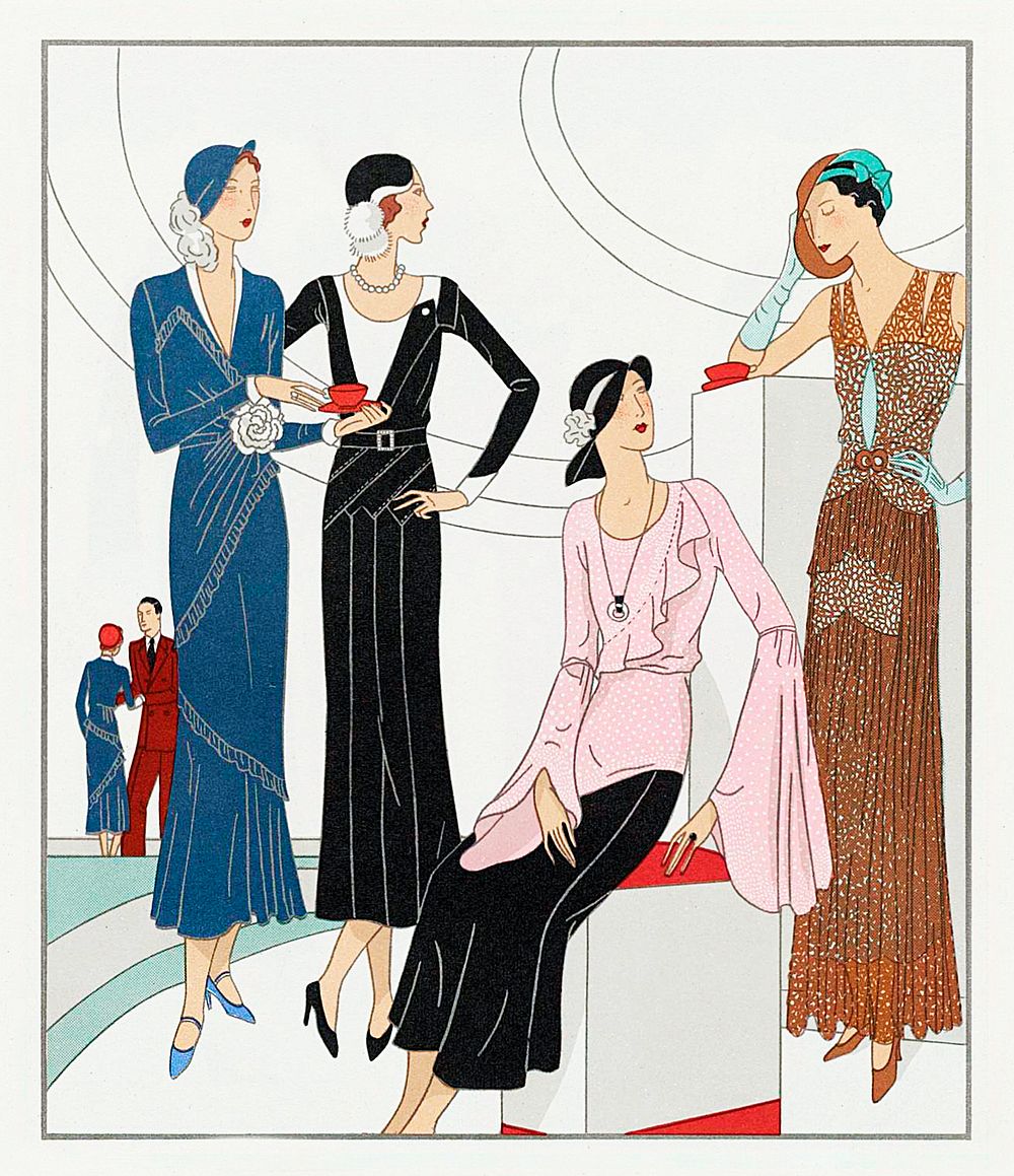 Afternoon dresses (1931) fashion illustration in high resolution by Martial et Armand, Jenny, Lucile Paray and Premet.…