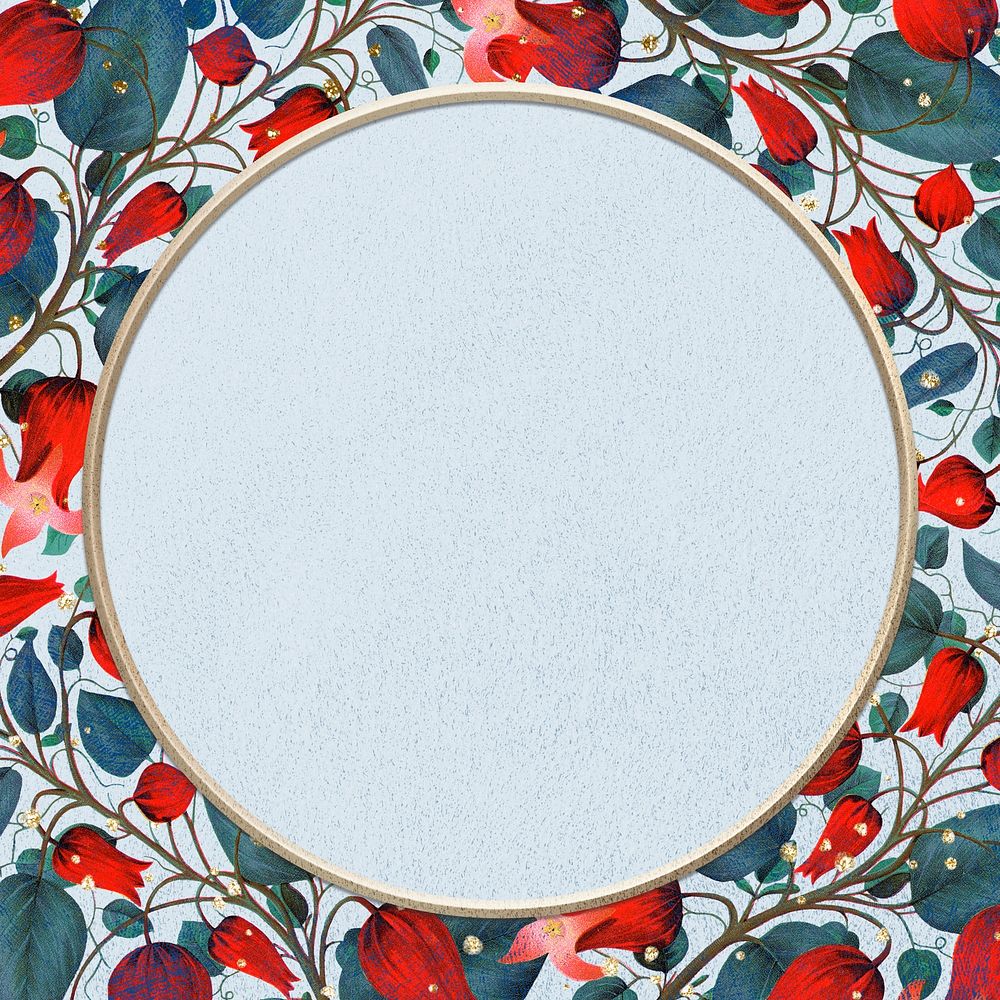 Vintage red floral frame, blue background psd