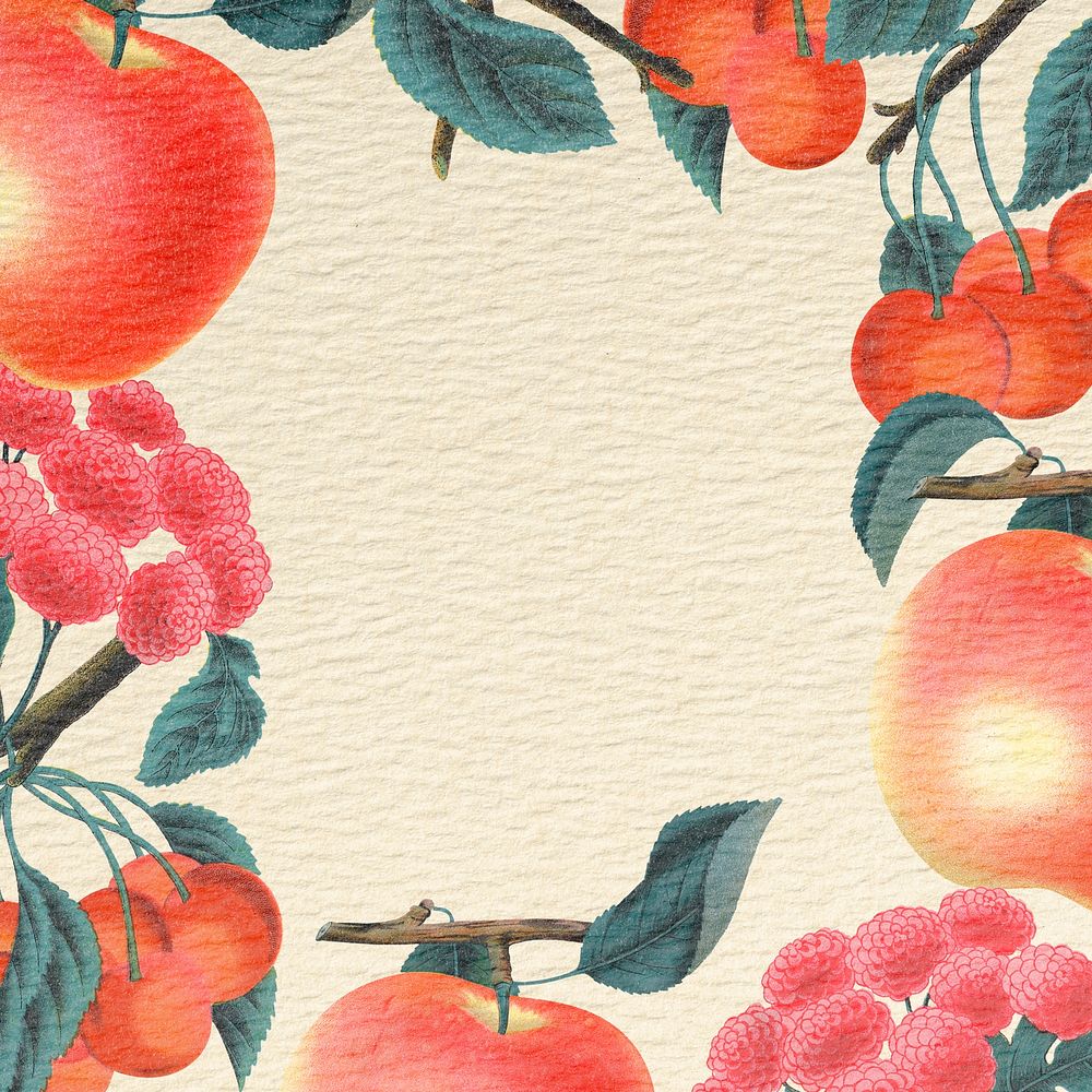 Floral apple frame, fruit background psd