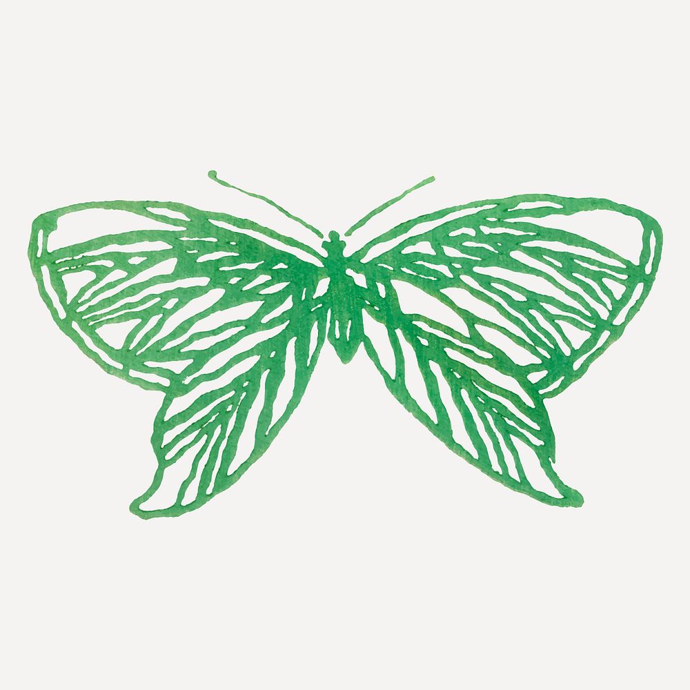 Green butterfly, Japanese woodblock, vintage illustration vector