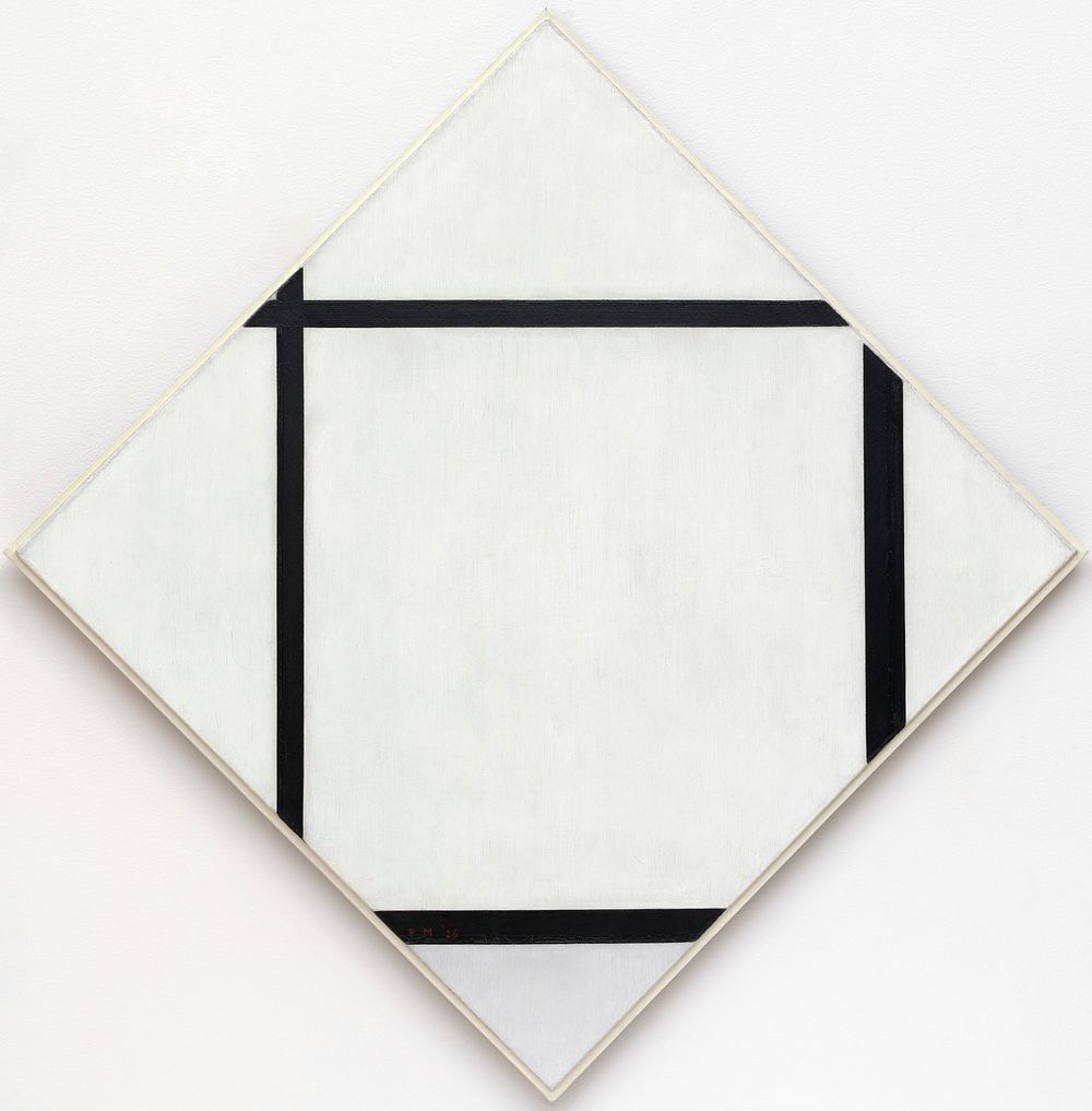 Piet Mondrian's Tableau I: Lozenge with Four Lines and Gray (1926) famous painting. Original from Wikimedia Commons.…