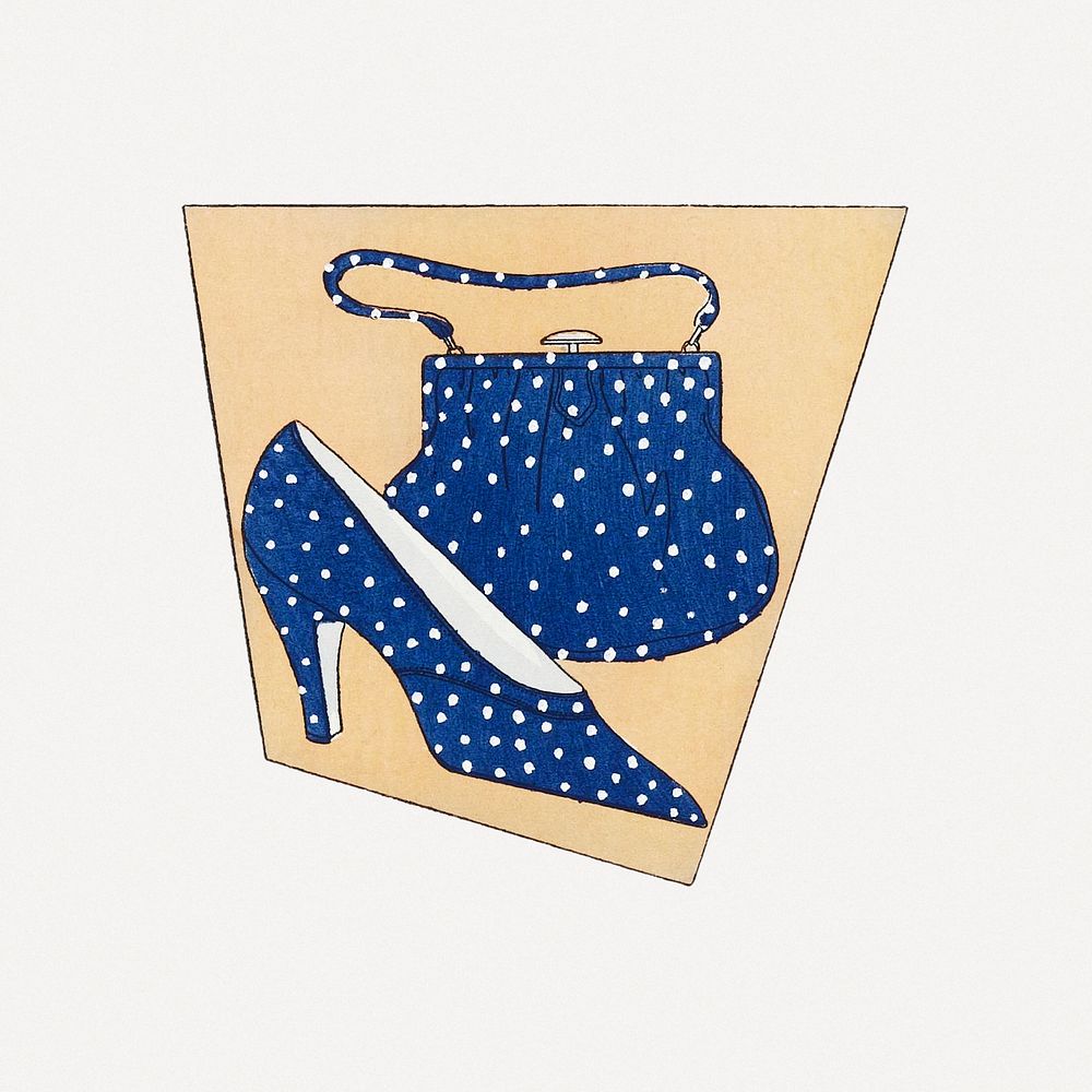 Blue handbag and shoe psd, remixed from vintage illustration published in Art&ndash;Go&ucirc;t&ndash;Beaut&eacute;