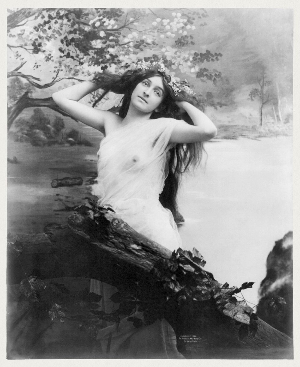 Young woman modeling: nude with garland of flowers (1903) by Fitz W. Guerin. Original from The Library of Congress.…