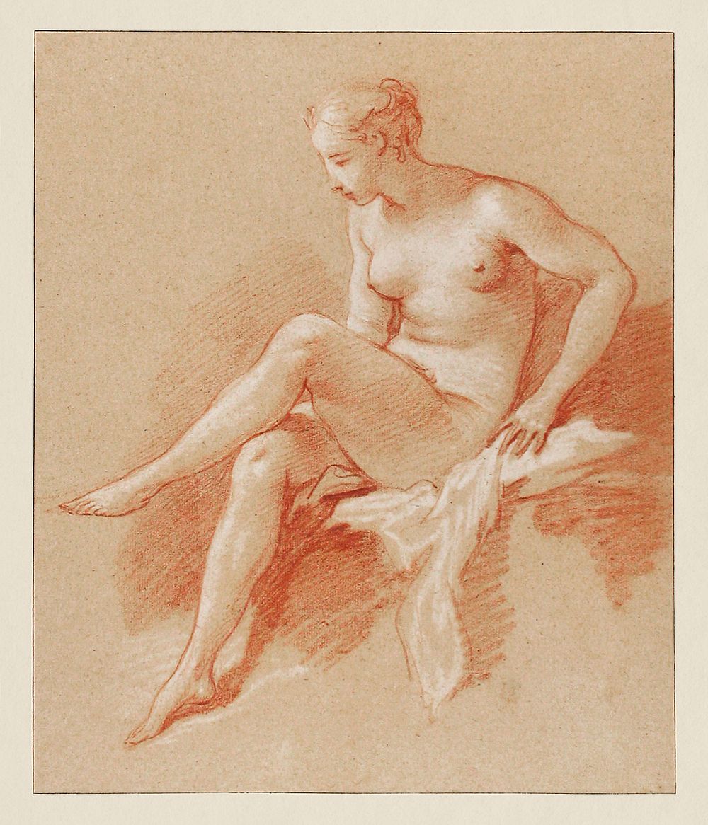 Erotic vintage art naked woman, Seated female nude (1742) by Fran&ccedil;ois Boucher. Original from The MET Museum.…