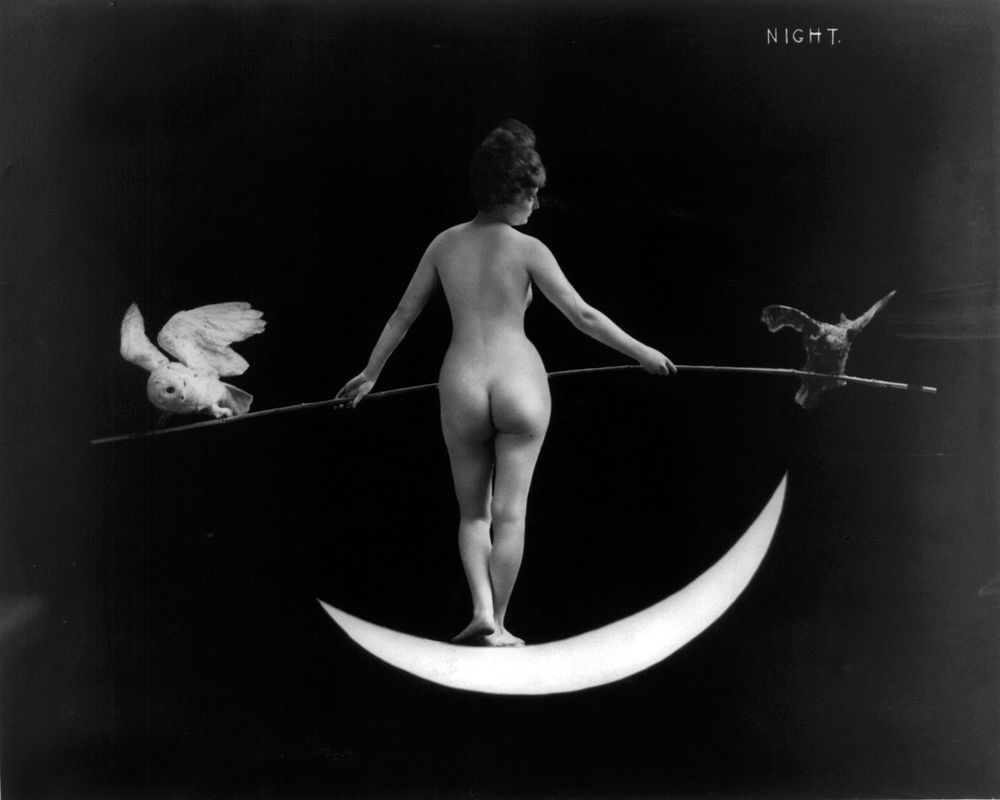 Nude photography of naked woman: Night (1895) published by F.B. Johnson & Company. Original from Library of Congress.…