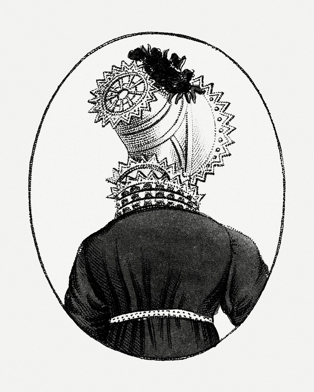 Vintage fashion head dress illustration, remix from artworks by John Bell