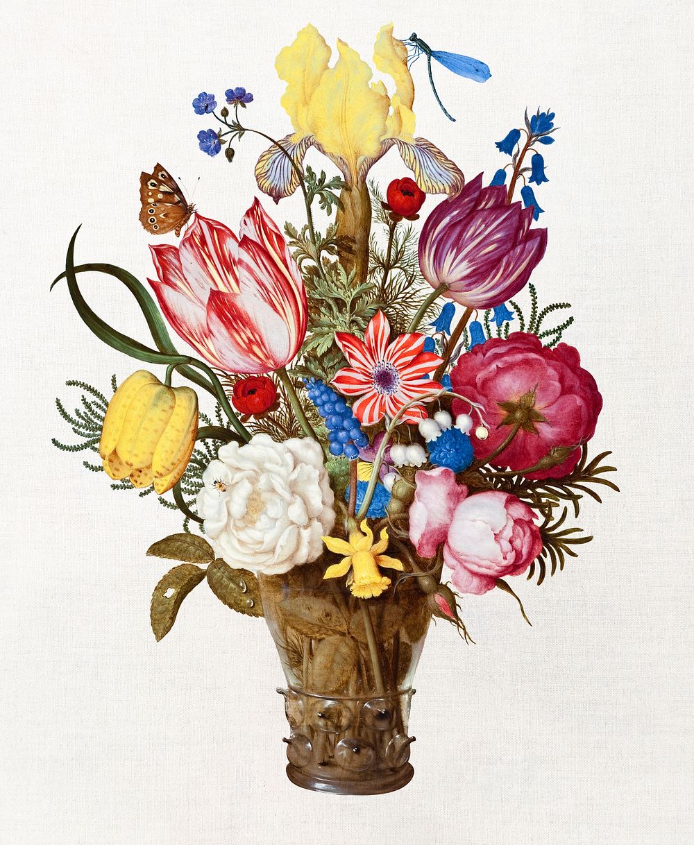 Flower bouquet clipart, still life floral illustration psd, Ambrosius Bosschaert's artwork remastered by rawpixel