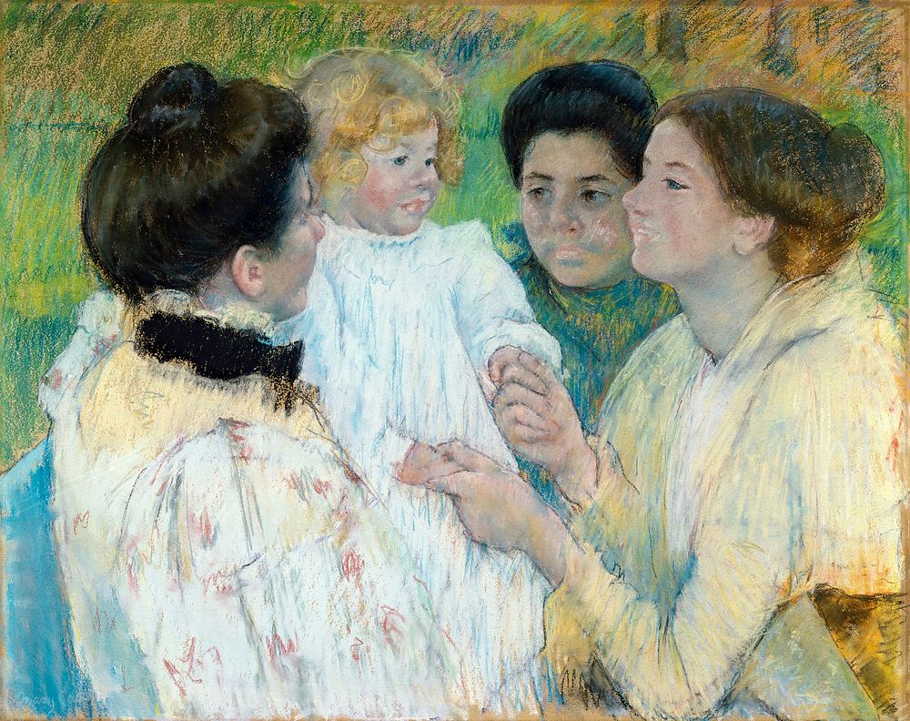 Women Admiring a Child (1897) painting in high resolution by Mary Cassatt. Original from the Detroit Institute of Arts.…
