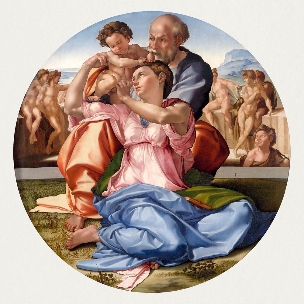 Michelangelo Buonarroti's Doni Tondo (1504&ndash;1506) famous painting. Original from Wikimedia Commons. Digitally enhanced…