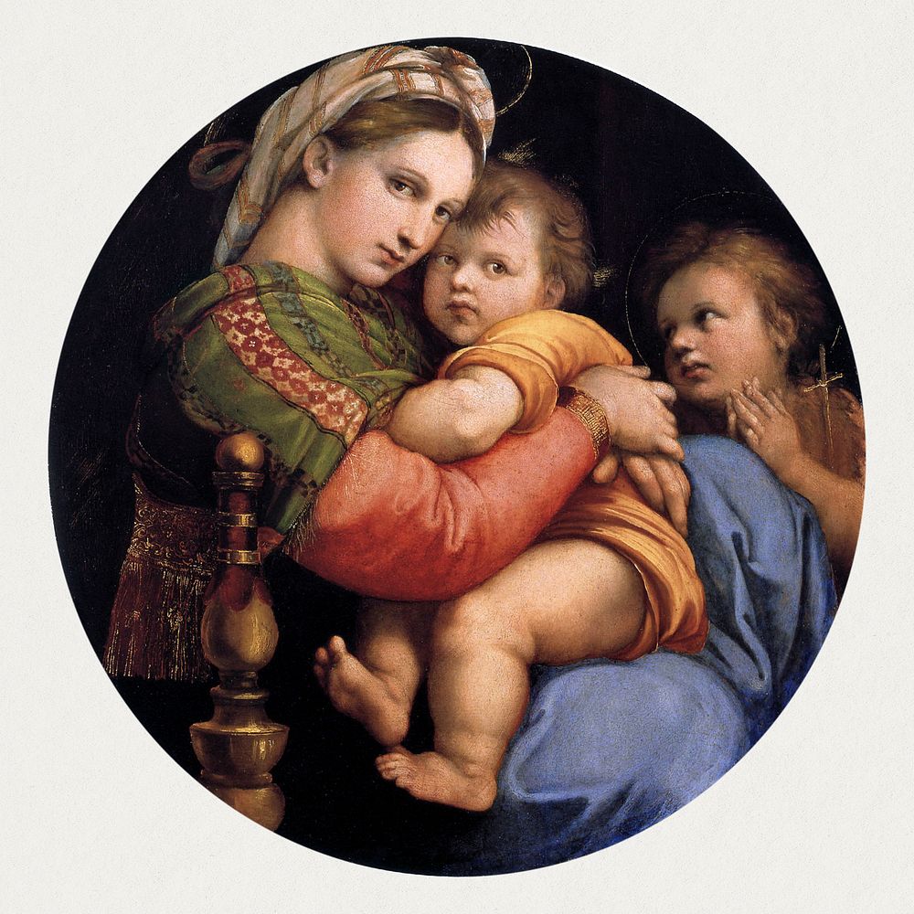 Raphael's Madonna della seggiola (1514) famous painting. Original from Wikimedia Commons. Digitally enhanced by rawpixel.
