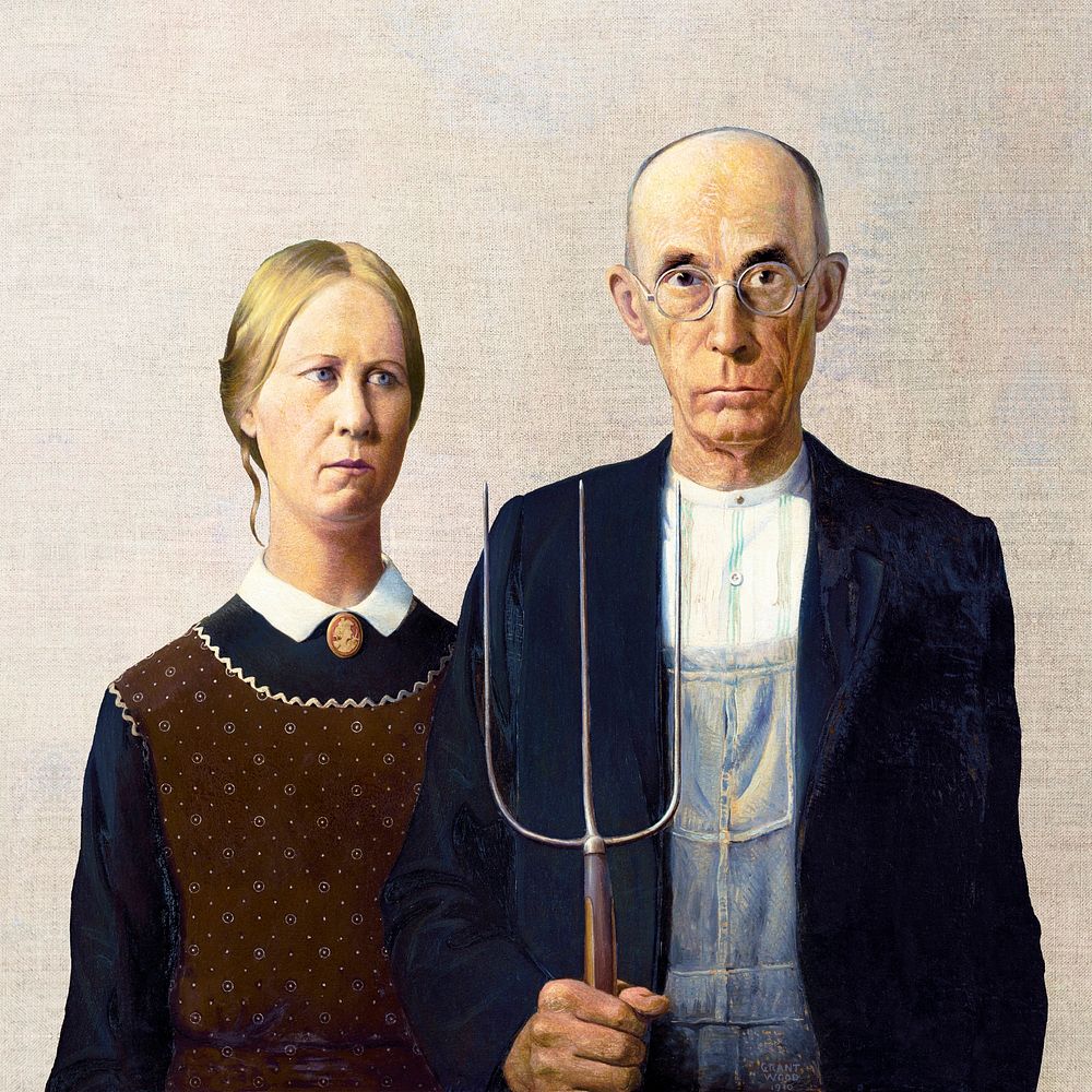 American Gothic clipart, Grant Wood's famous painting psd, remastered by rawpixel