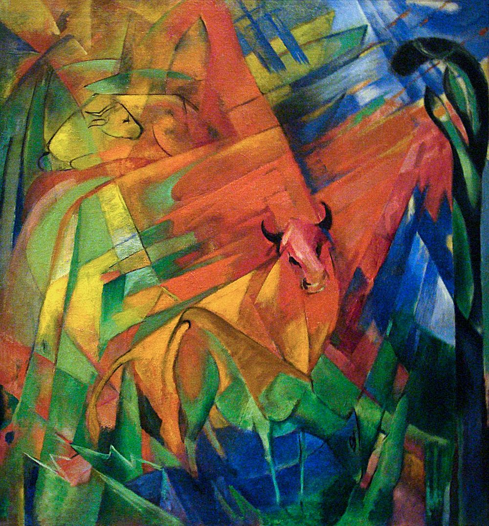 Franz Marc's Animals in a Landscape (1914) famous painting. Original from Wikimedia Commons. Digitally enhanced by rawpixel.