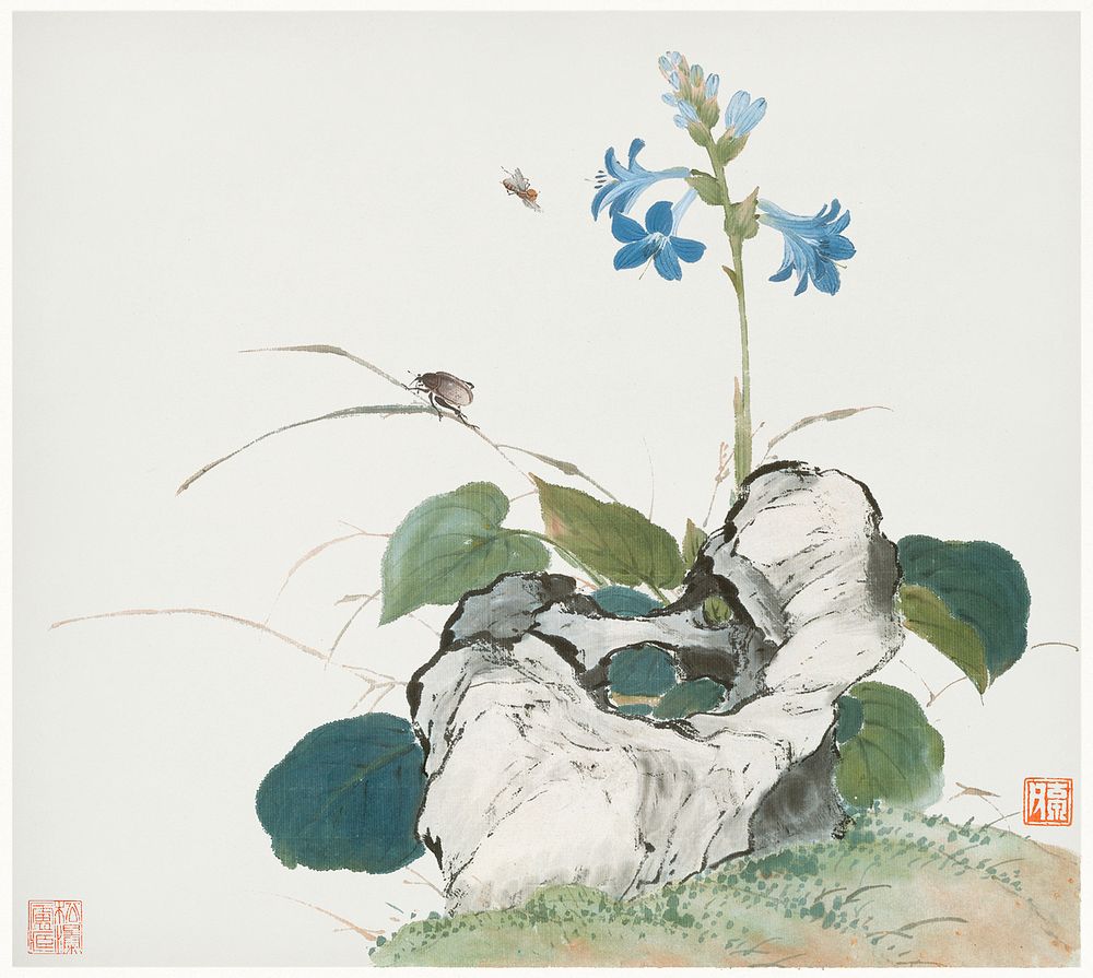 Insects and Flowers (Qing dynasty ca. 1644&ndash;1911) by Ju Lian. Original from The Getty. Digitally enhanced by rawpixel. 