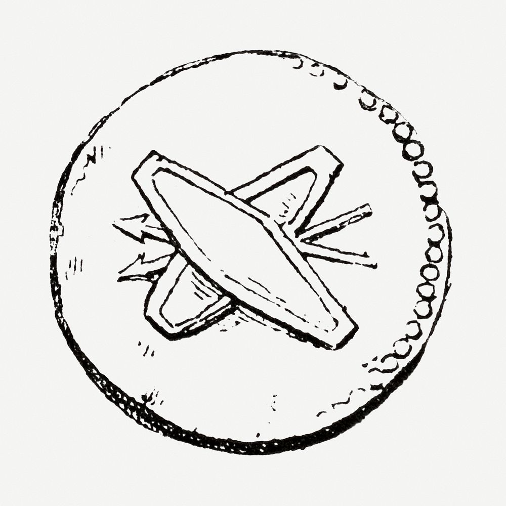 Coin sticker, hand drawn design element with shield psd