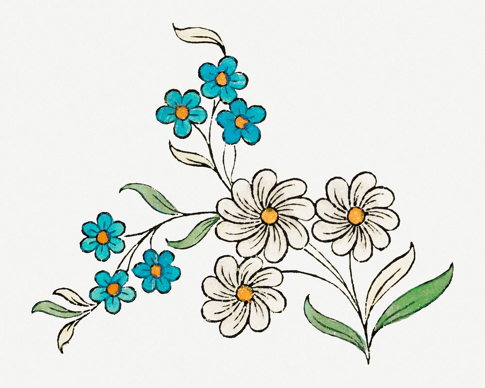 Vintage blue flower illustration psd, featuring public domain artworks