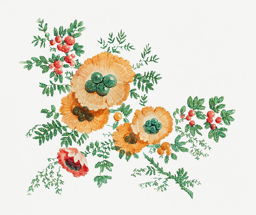 Vintage psd embroidery flower, featuring public domain artworks