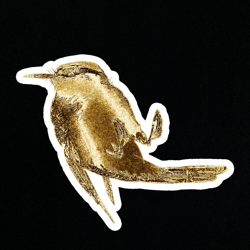 Golden songbird sticker on black background