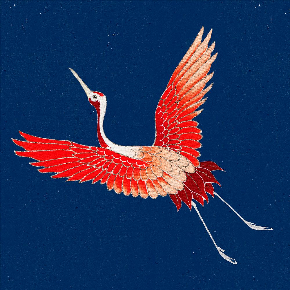 Red Japanese crane ornamental psd element, remix of artwork by Watanabe Seitei