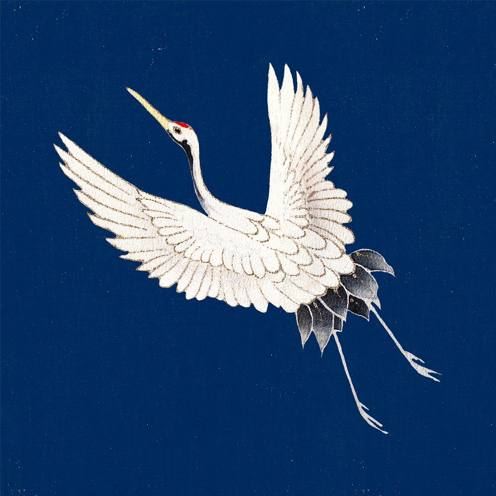 Japanese crane ornamental element, remix of artwork by Watanabe Seitei