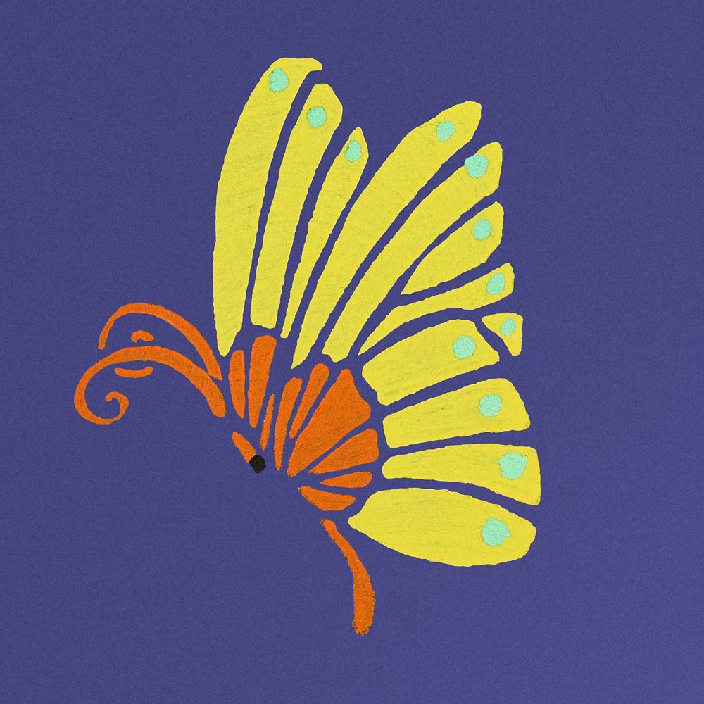 Butterfly botanical illustration in pochoir stencil print style