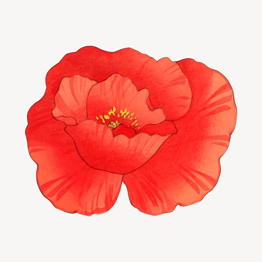 Poppy flower collage element, vintage Japanese art vector