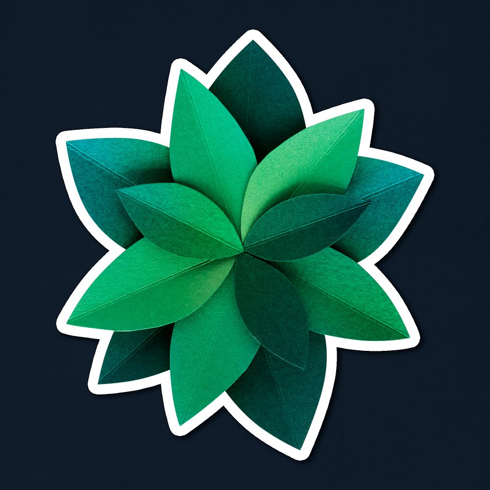Green leaves 3D papercraft sticker psd