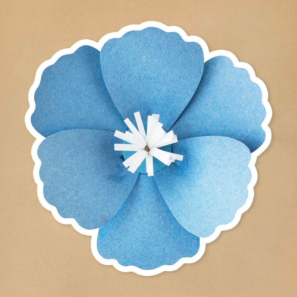 Blue flower sticker paper craft mockup