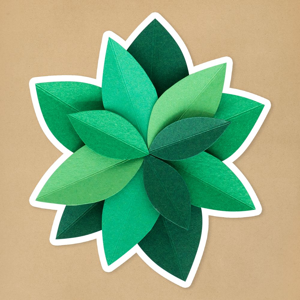 Green leaves sticker paper craft mockup