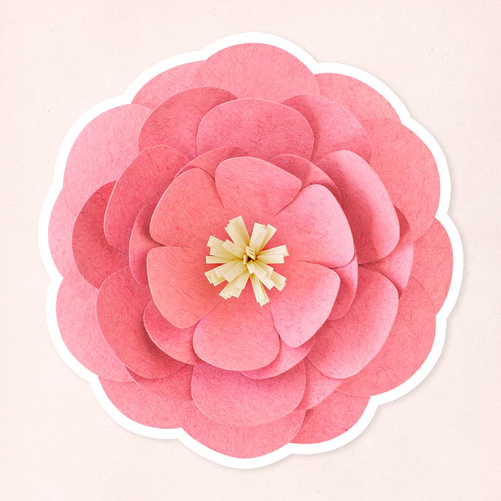 Pink peony sticker paper craft mockup