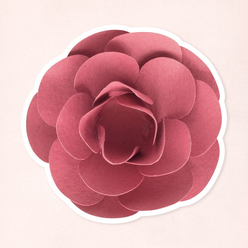 Red camellia flower papercraft stcker psd
