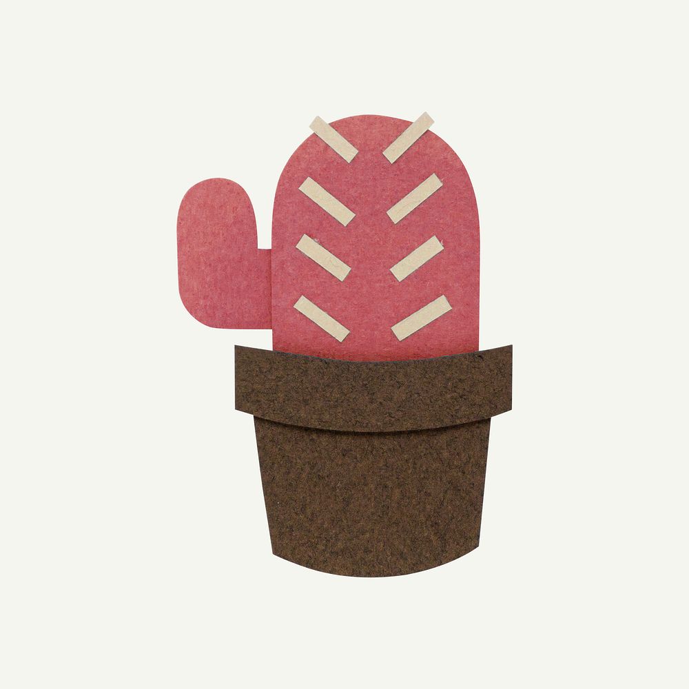 Red cactus paper craft on off white background