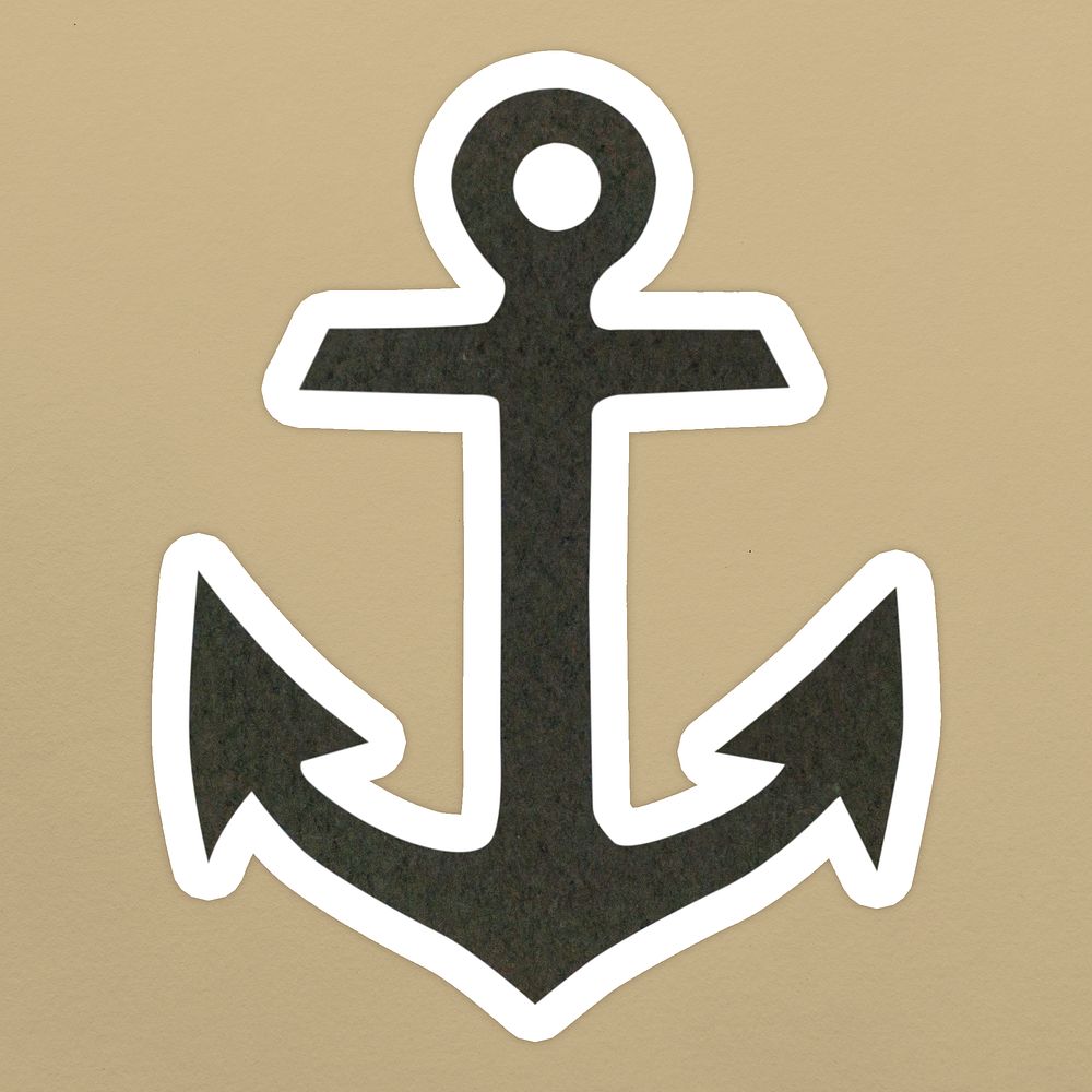 Ship anchor paper craft sticker on beige background