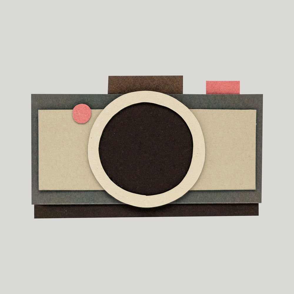 Brown analog camera paper craft on gray background