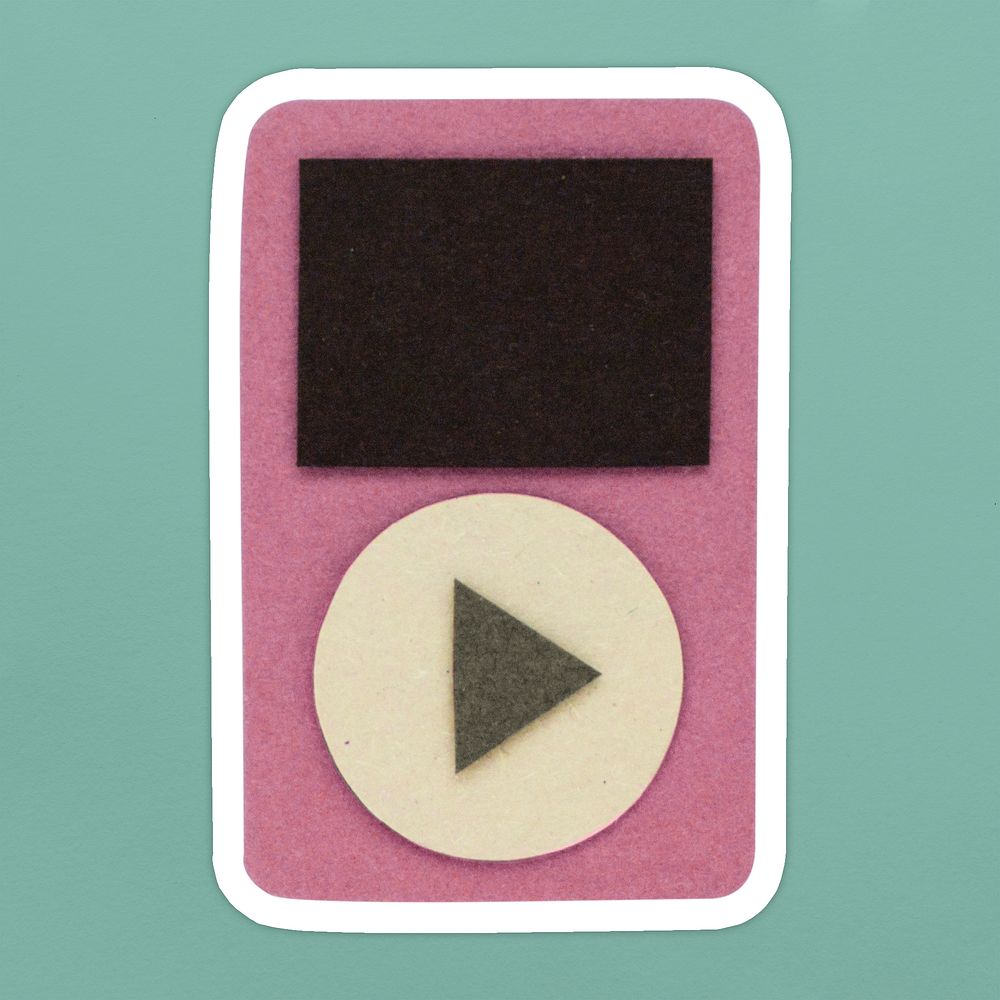 Pink music player paper craft sticker on green background