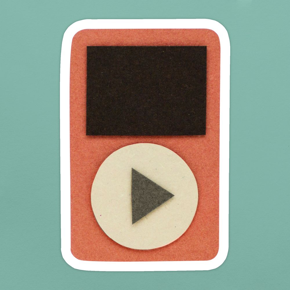 Orange music player paper craft sticker on green background