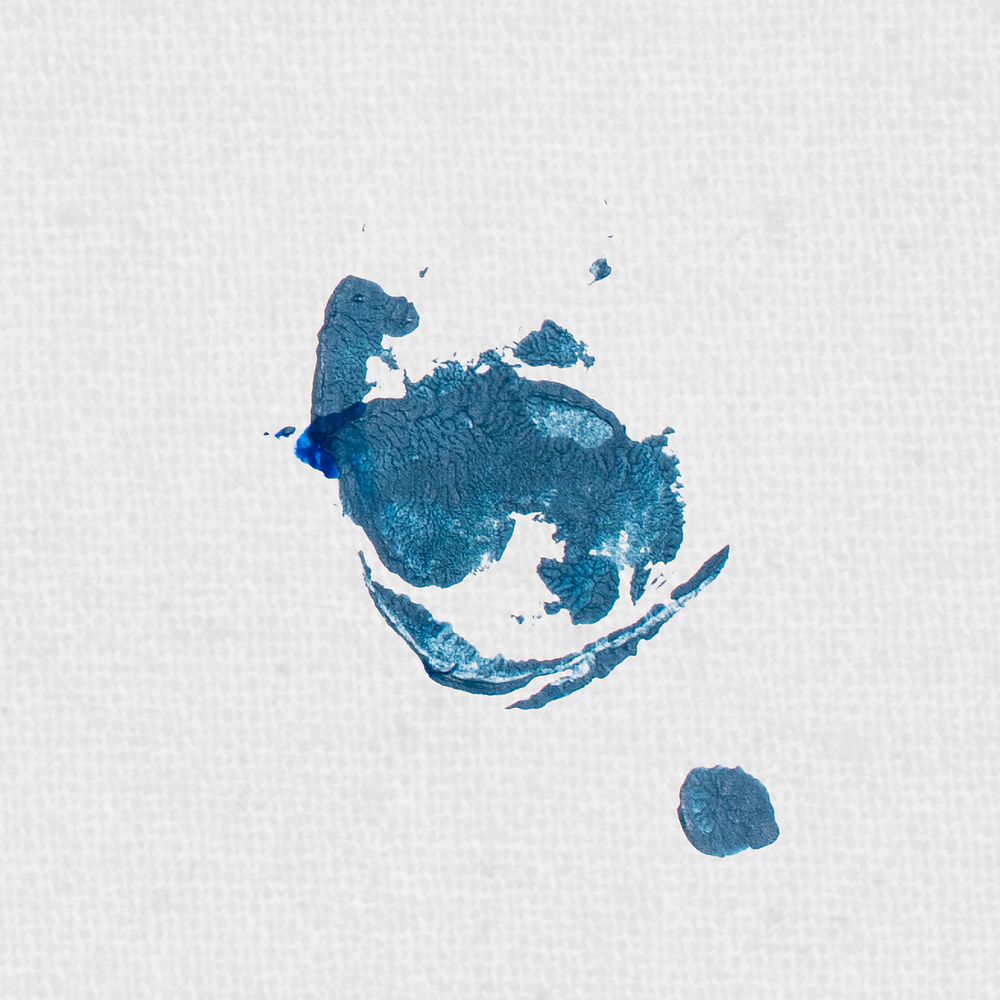 Blue paintbrush stamped on white fabric