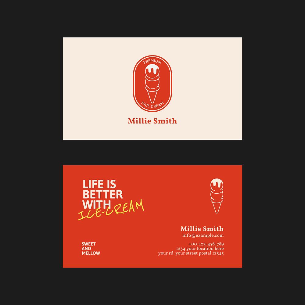 Ice cream business card template psd in red and white