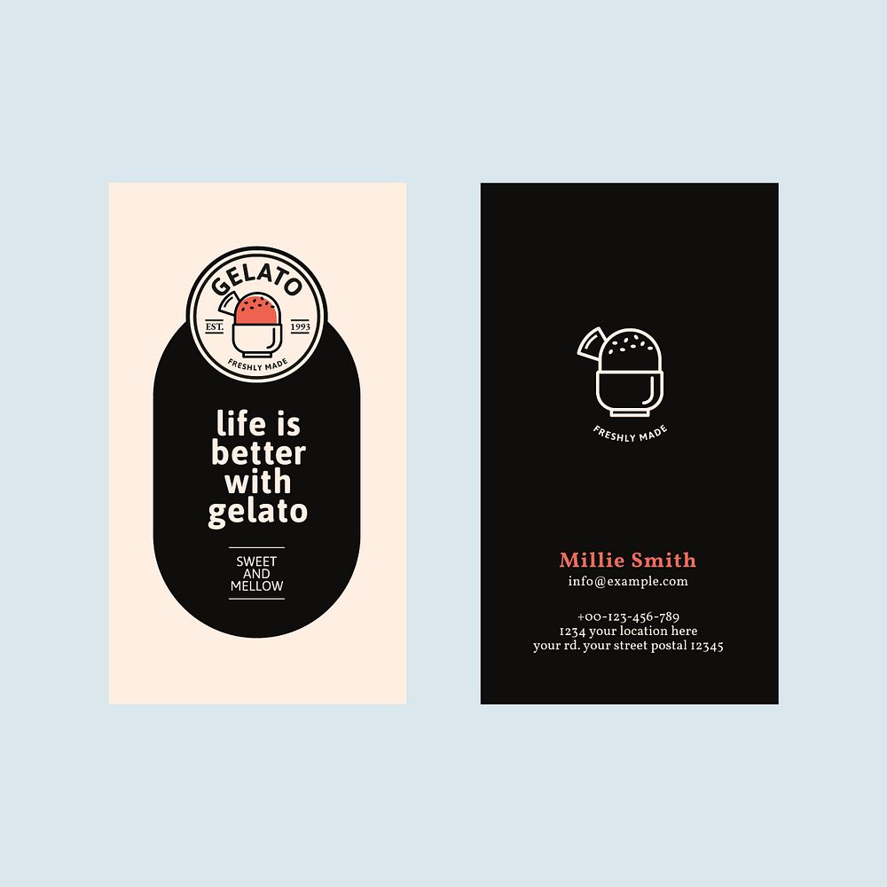 Gelato business card template psd in black and white