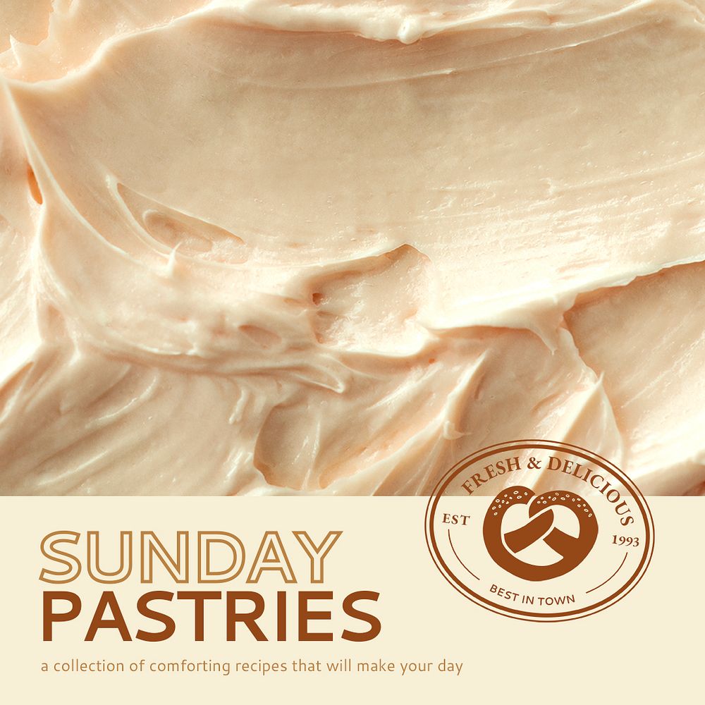 Pastries template psd with cream frosting texture for social media