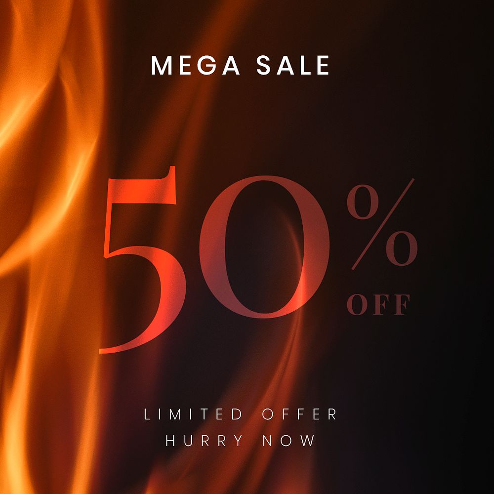 Social media post template, hot sale shopping ad, with burning flame vector