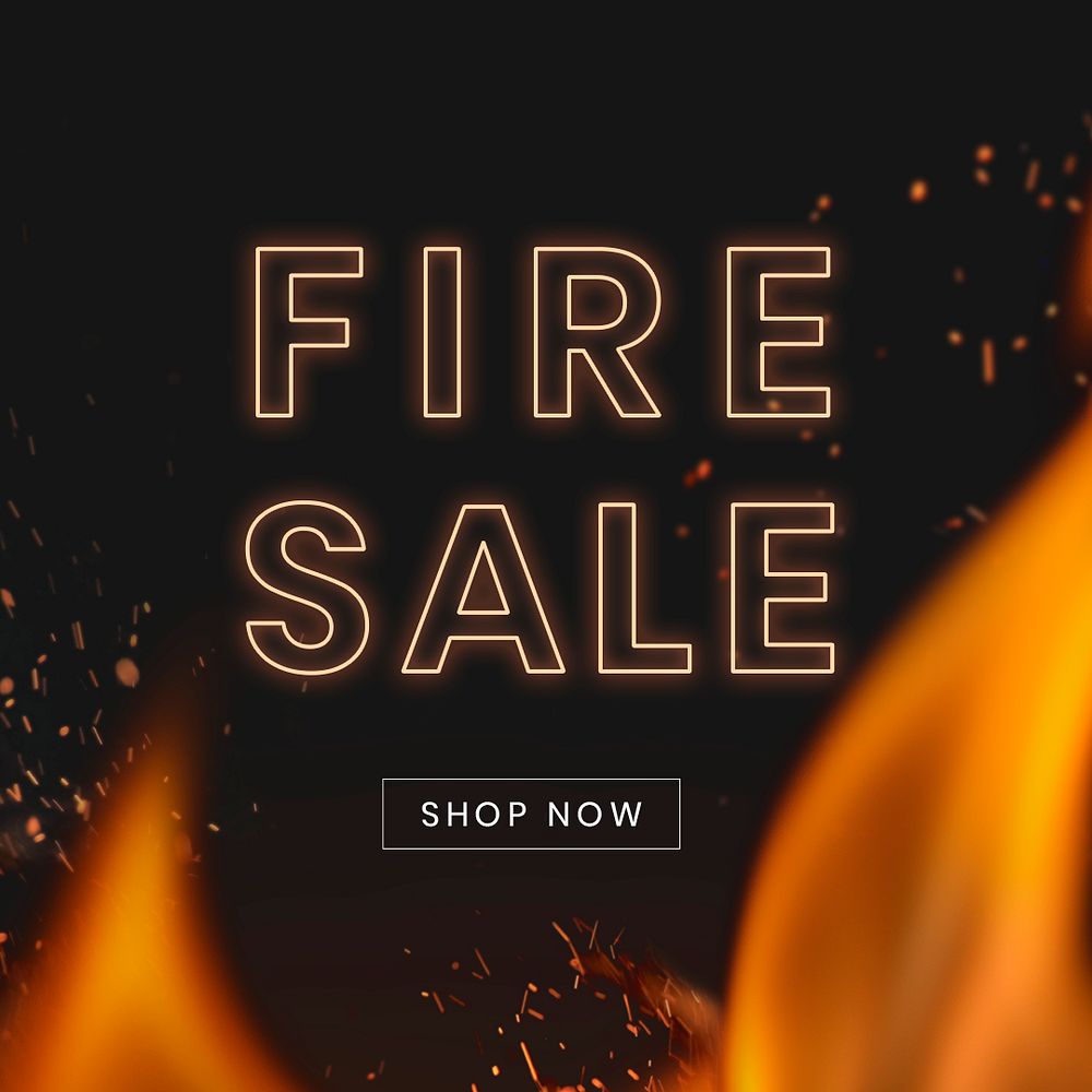 Social media post template, hot sale shopping ad, with burning flame vector